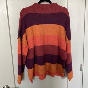 Bke Maroon and Orange Striped Long Sleeve Zip Back Sweater Size Large